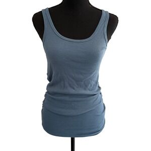 Quince Tank Top Blue Ribbed Ruched Casual Comfortable Sustainable Materials
